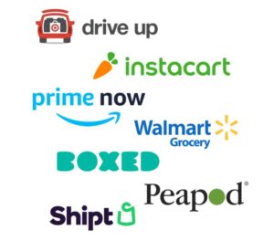 Target drive up, Instacart, PrimeNow, and other retail logos